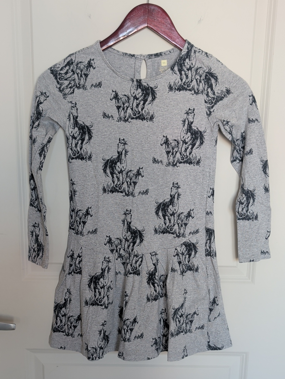 Tea Collection Grey Dress with Black Horse Print